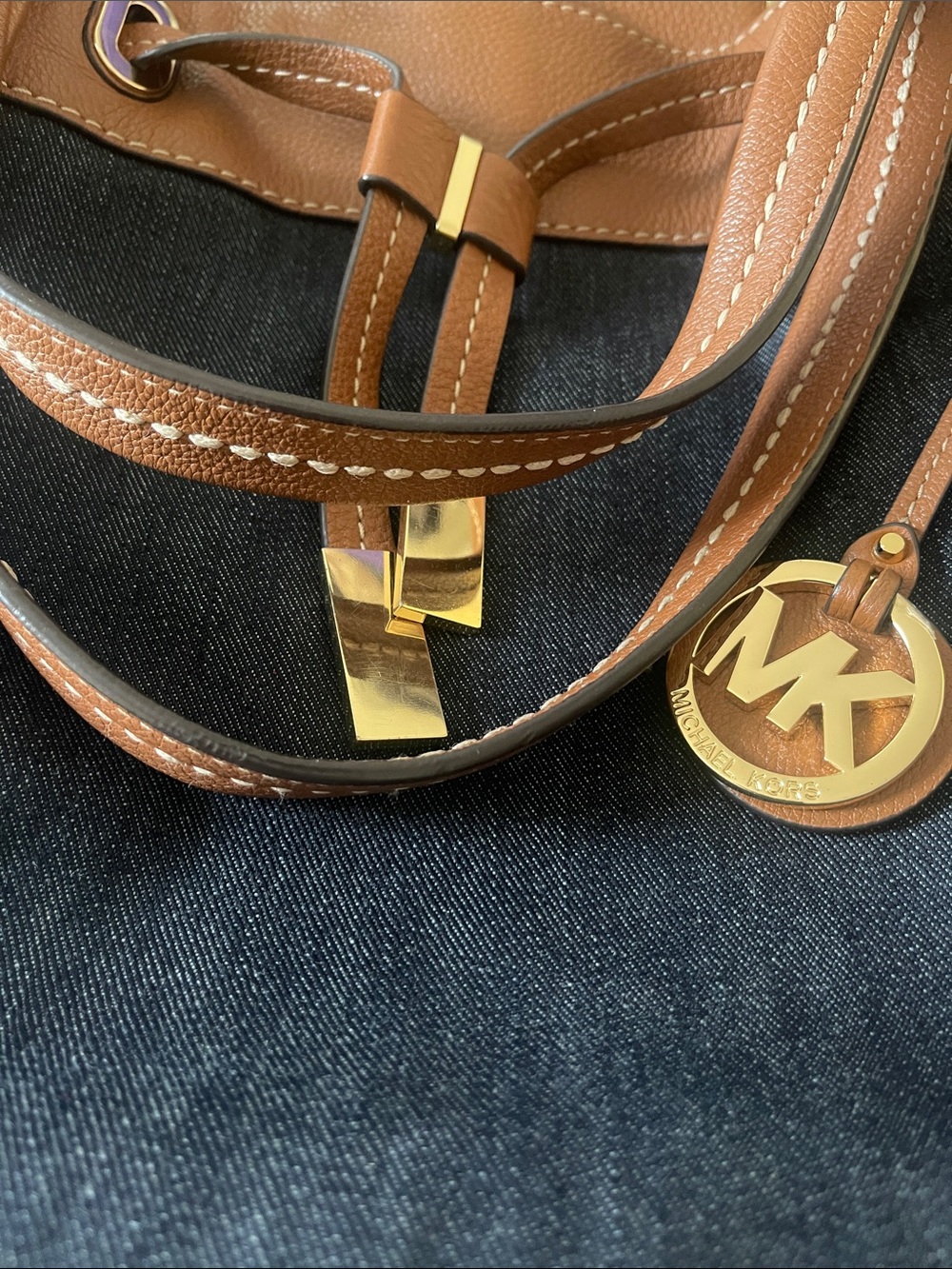 Michael Kors Tan Leather & Dark Denim Tote with Gold Hardware large bag - Picture 11 of 11